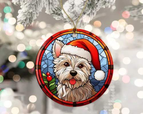 Miniatura 2 de West Highland Terrier - Adorno de cerámica de vitral de Navidad, adorno colgante para árbol de Navidad, adorno de vitral de perro, adorno religioso