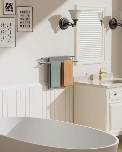 Miniatura 9 de Alise Toallero doble cromado pulido, toallero de 24 pulgadas para baño montado en la pared, toallero de baño de acero inoxidable SUS304, toallero