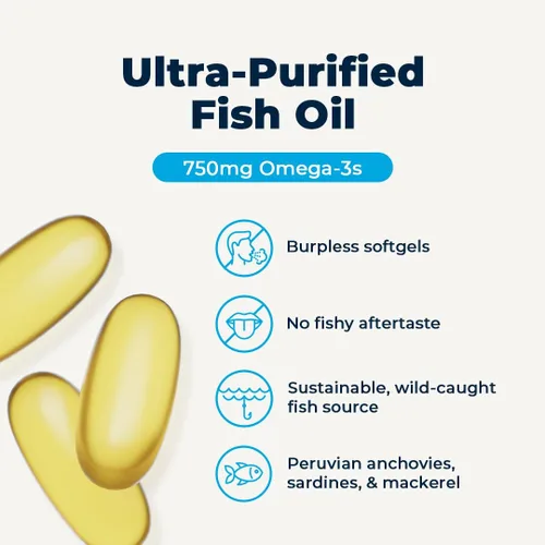 Miniatura 2 de Aceite de pescado súper EPA/DHA de alta potencia, 750 mg de ácidos grasos esenciales Omega-3 EPA y DHA Salud del corazón, salud del cerebro