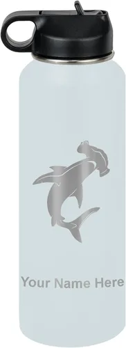 Miniatura 15 de LaserGram Botella de agua personalizada, tiburón martillo, acero inoxidable de doble pared aislada al vacío con popote superior, regalo grabado