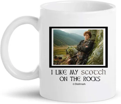 BALOR Taza de café con texto en inglés "I Like My Scotch On The Rocks", regalo para amigos, compañeros de trabajo, mamá o papá (blanco 11 onzas,