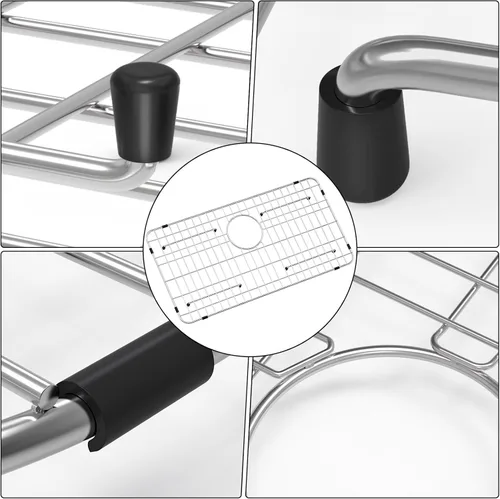 Miniatura 4 de Rejilla de fregadero de acero inoxidable y protectores para la parte inferior del fregadero de cocina, 26 x 14 pulgadas con drenaje trasero