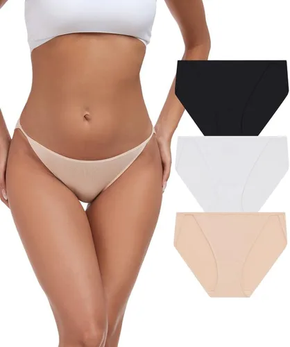 ANLIQI Ropa interior de bikini de corte alto para mujer, suave, modal, de tiro bajo, no se ve, tallas grandes, paquete múltiple
