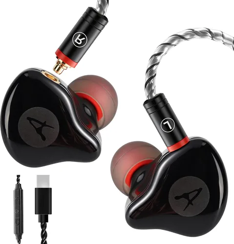 Miniatura 15 de Auriculares de Monitor In-Ear, Auriculares Estéreo HiFi IEM, Auriculares Dinámicos de Doble Driver Cableados con Cable Desmontable, Auriculares