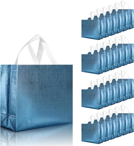 Miniatura 10 de cabzymx 16 bolsas de regalo reutilizables rosadas, bolsa de regalo de vacaciones con diseño metálico brillante con asas y bases, bolsa de regalos