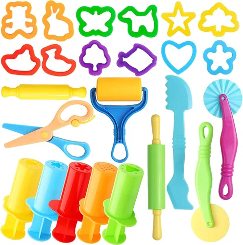 Miniatura 8 de Kit de herramientas de masa, 9 piezas básicas de arcilla y masa para niños, incluye rodillo, rodillos, tijeras de seguridad, extrusora de masa