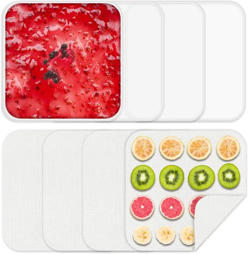 4 bandejas deshidratadoras de alimentos de silicona con borde, 4 alfombrillas deshidratadoras de malla, hojas deshidratadoras de silicona