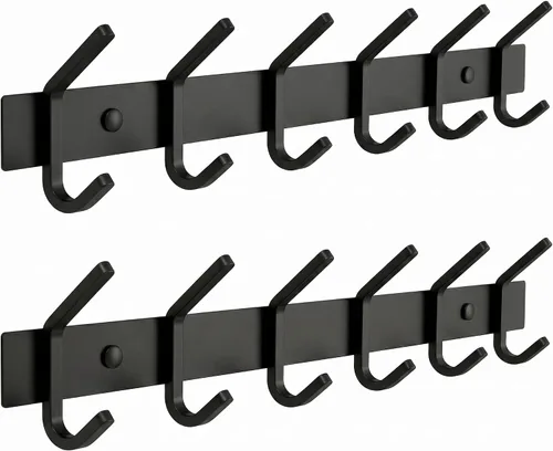 Miniatura 27 de Perchero de Abrigos Pequeño Negro Mate para Pared – Riel de Ganchos de Acero Inoxidable de 6 Pulgadas con 2 Ganchos Dobles para Abrigos