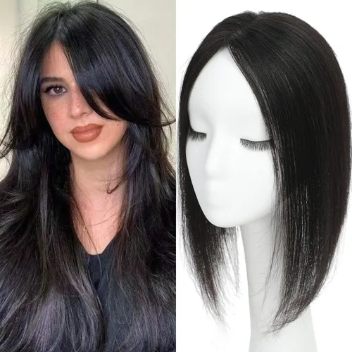 Miniatura 15 de Aimeolyn Toppers de cabello para mujer, cabello humano real, sin flequillo, extensiones de cabello superior para adelgazar, base de encaje Haisr