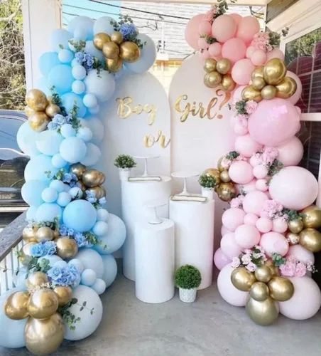 Kit de guirnalda de globos de revelación de género, 142 globos de látex rosa azul metálico dorado para fiesta de cumpleaños, celebración, boda,