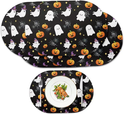 Miniatura 10 de Ghost Placemats Set of 2 Wipeable Faux Leather 12X18 Inch Waterproof Non-Slip Mats Spooky Table Decor Heat Resistant for Scary Dinner Party Fantasma