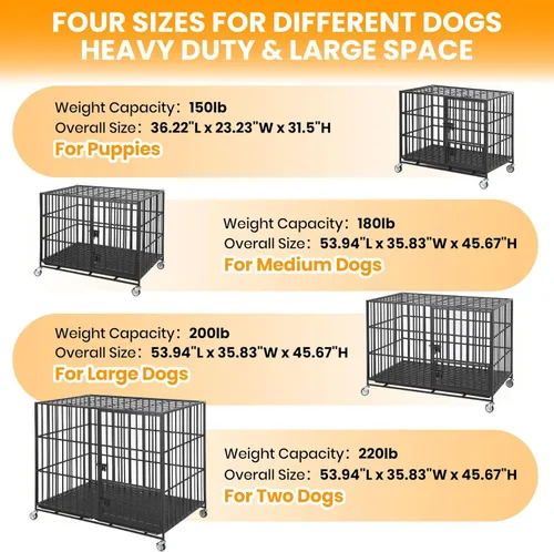Miniatura 2 de Garvee Jaula para perros de 42 pulgadas, resistente de metal, a prueba de escapes, con 3 puertas, bandeja extraíble, jaula grande con ruedas