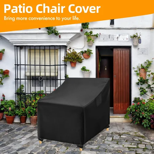 Miniatura 6 de WLEAFJ Fundas Impermeables para Sillas de Exterior, Fundas Negras para Muebles de Patio y Césped, Funda de Asiento Profundo para Sillón de Patio
