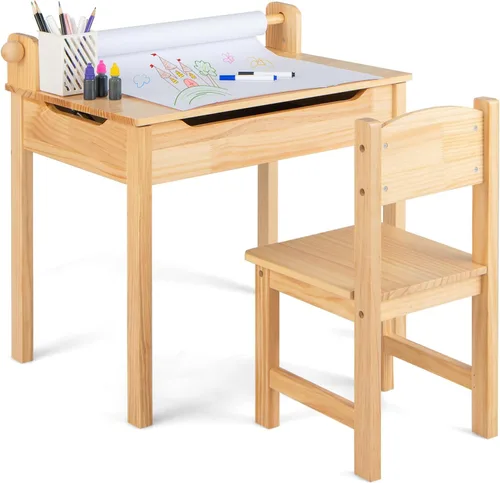 Miniatura 11 de Costzon - Juego de mesa y silla para niños, mesa de arte y manualidades con tapa abatible para cuarto de juegos, jardín de infantes, escritorio