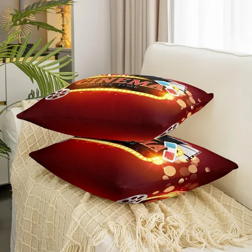 Miniatura 3 de Juego de 2 fundas de almohada estilo cine vintage de 18 x 18 pulgadas, fundas de almohada decorativas para sofá cama con temática de película