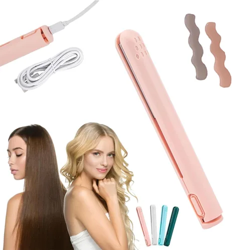 Miniatura 11 de RJDJ Mini rizador de doble propósito, alisador y rizador de pelo 2 en 1, calentador de cerámica, portátil, recargable por USB, adecuado para cabello