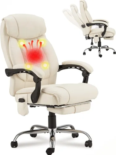 Miniatura 14 de HOMREST Silla de oficina ergonómica con masaje de 6 puntos y calefacción, sillas de escritorio ejecutivas ajustables con reposapiés retráctil, silla
