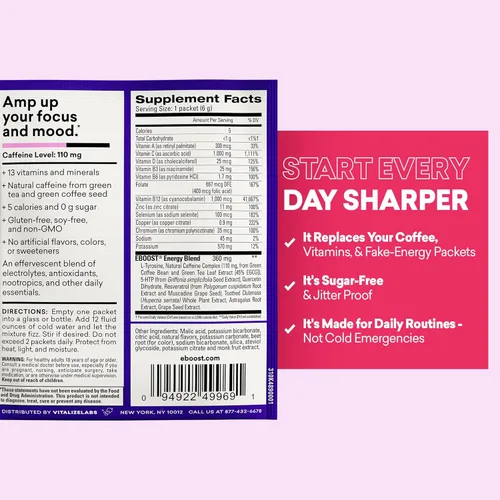 Miniatura 3 de EBOOST Super Powder - Mezcla de bebida – Acai Granada de 0.2 onzas, paquete de 20 electrolitos energizantes de hidratación en polvo, 13 vitaminas