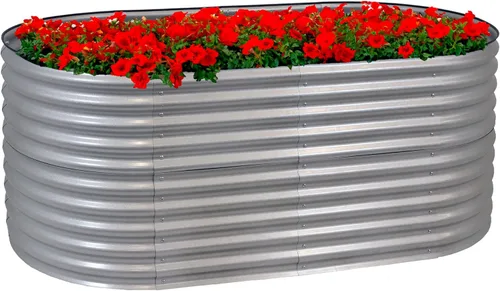 Miniatura 10 de Sunnydaze Cama de jardín elevada ovalada de 62.5 pulgadas para exteriores, cama de jardín modular elevada con borde de goma, color marrón