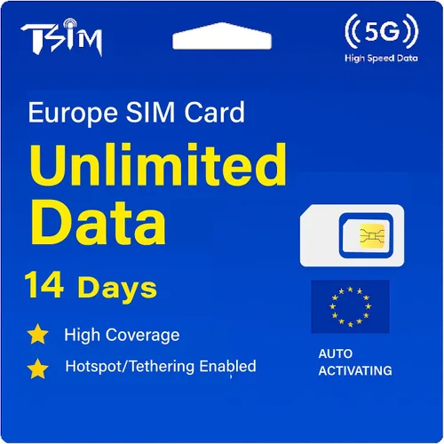 Miniatura 7 de Tarjeta SIM de viaje para Europa - 7 días de datos ilimitados en 36 países Red 5G de alta cobertura Prepago y activación automática