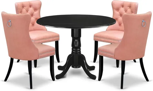 Miniatura 14 de East West Furniture DLDA5-BLK-32 - Juego de mesa de comedor de 5 piezas contiene una mesa de cocina redonda con gotas y 4 sillas tapizadas de tela