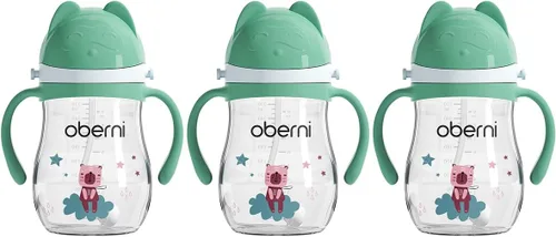 Miniatura 14 de Oberni Vasos para beber a prueba de fugas, botella de agua de doble sellado sin derrames, con popote pesado y mango antideslizante para niños de 1 a