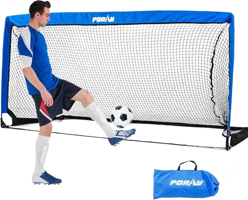Portería de fútbol portátil de Poray con red emergente para niños y adultos con tela Oxford de 210D y estacas extra, regalo de cumpleaños y Azul