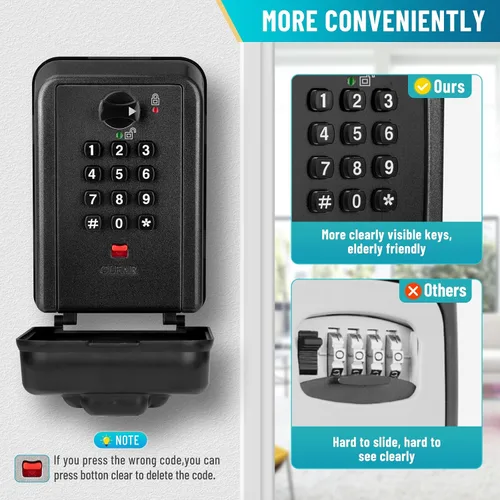 Miniatura 3 de Caja de bloqueo de llave con código, caja de seguridad montada en la pared para llaves con código reposable, caja de seguridad para exteriores