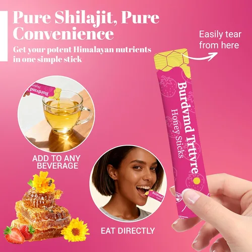 Miniatura 5 de Shilajit - Palitos de miel Shilejit para mujeres y hombres, sabor fresa, energía natural y apoyo de vitalidad, equilibrio hormonal, enfoque