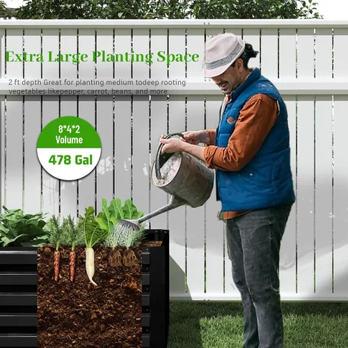 Miniatura 5 de NAVINE Cama de jardín elevada de 8 x 4 x 2 pies, macetas elevadas de metal grande, macetas para plantas al aire libre para verduras, flores