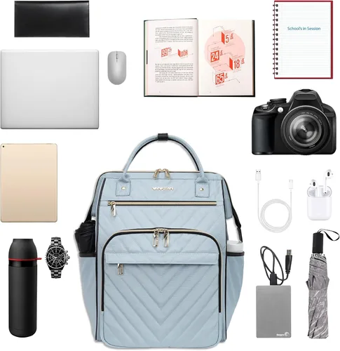 Miniatura 5 de VANKEAN Mochila para laptop de 17 pulgadas para mujeres y hombres, bolsa de trabajo de computadora de moda, gran capacidad, impermeable, con puerto
