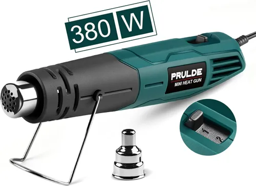 PRULDE - Mini pistola de calor para manualidades, 2 ajustes de temperatura, 480 ℉ y 850 ℉ pistola de calor rápido con cable UL de 6.6 pies/boquilla
