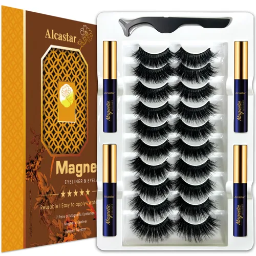 Miniatura 10 de Alcastar - Kit de pestañas magnéticas, pestañas esponjosas de la misma densidad, juego de delineador magnético impermeable, pestañas de ojos Negro