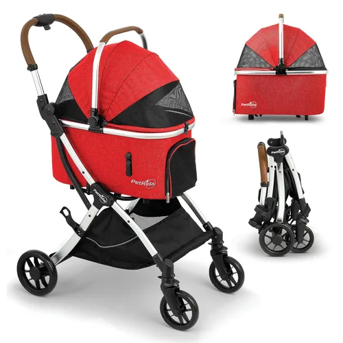 Miniatura 7 de Cochecito de lujo para mascotas con transportador desmontable Diseño ligero con fácil plegado con una sola mano y cesta de almacenamiento