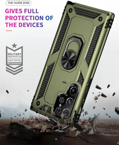 Miniatura 3 de Funda S22 Ultra para Samsung Galaxy S22 Ultra, con anillo de soporte, soporte ajustable, grado militar, protección resistente, a prueba de golpes