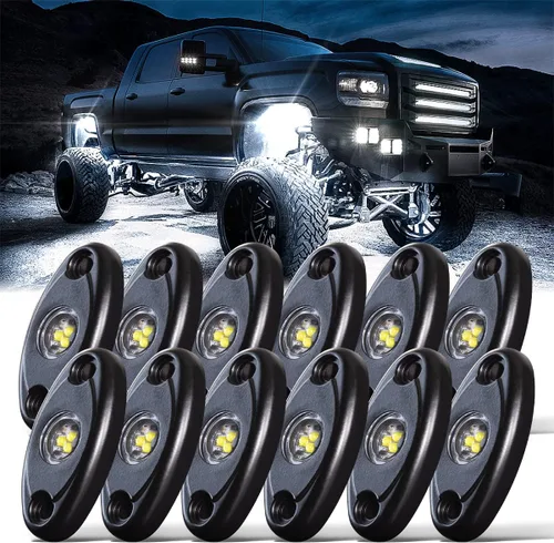 Miniatura 9 de LEDMIRCY R1 - Luces de roca blanca pura, 40 unidades, luces LED de alta potencia para todoterreno, camión, ATV, UTV, SUV, RZR, luz impermeable a