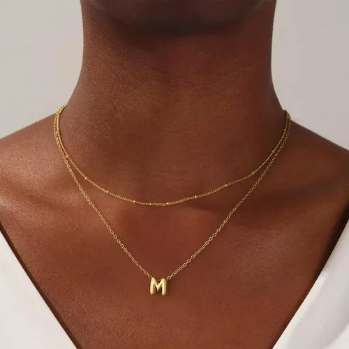 Miniatura 2 de Collar de letras doradas y plateadas, con inicial en capas para mujer, pequeños collares con dije, gargantilla delicada, collar lindo apilable