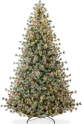 Best Choice Products Árbol de Navidad de Cachemira Preiluminado de 6 pies, Decoración Navideña Artificial Semi-Flocado Premium con Conexión Sin