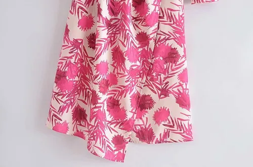 Miniatura 6 de Vestido midi de moda con cinturón y estampado floral para mujer, vestido vintage de manga larga, cuello de solapa