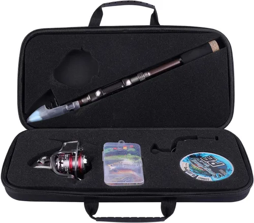 Miniatura 6 de Sougayilang Juego de caña de pescar y carrete de fibra de carbono telescópica caña de pescar 12+1BB carrete giratorio con estuche de transporte