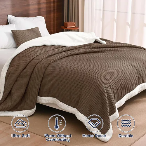 Miniatura 7 de PHF Manta Sherpa de Gofre, Tamaño Individual, 60 x 80 Pulgadas, Manta de Forro Polar de Franela de Felpa de Lujo para Invierno, No se Desprende, Sin