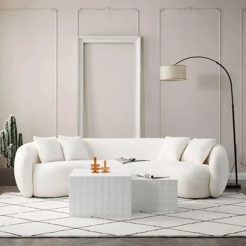 Miniatura 4 de WILLIAMSPACE Sofá curvado de 101 pulgadas, moderno sofá boucle tapizado de gran tamaño con 4 almohadas, sofá de peluche de 4 asientos para sala