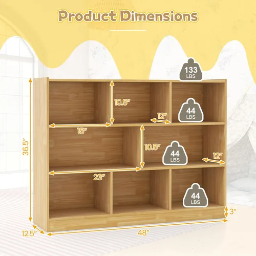 Miniatura 3 de Costzon Estantería de 3 estantes para niños, organizador de almacenamiento de juguetes de madera para libros y juguetes, estantería Montessori