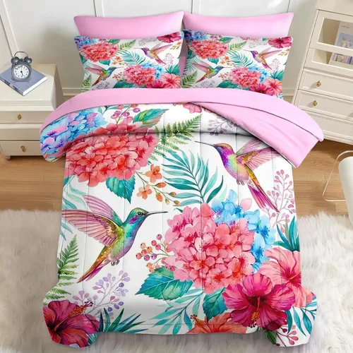 Miniatura 14 de Nesker Juego de edredón de primavera de 5 piezas, tamaño individual, juego de ropa de cama floral con mariposas para niños y adultos, juego