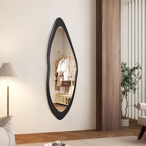 Miniatura 5 de AAZZKANG Espejo de pared irregular de longitud completa, grande con marco de madera, 47 x 16 pulgadas, espejos asimétricos negros de cuerpo completo
