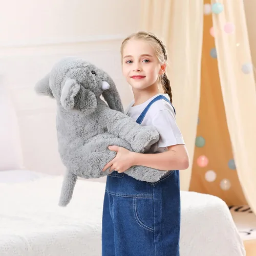 Miniatura 3 de JellyMallow Animales de peluche con peso de elefante, 5 libras y 16 pulgadas, color gris, almohada grande de peluche de elefante con peso, regalo