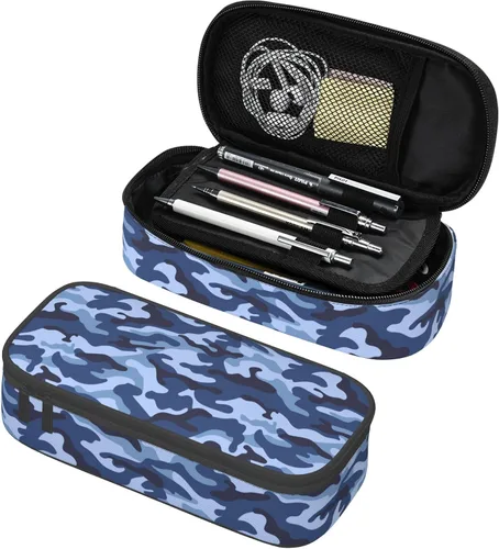 Estuche de lápices de estilo camuflaje para niños y adultos, caja de lápices azul para niños, hombres, niñas y mujeres, bolsa de almacenamiento de