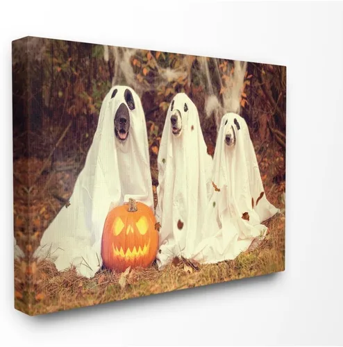 Miniatura 7 de Stupell Industries Placa de pared vintage con diseño de calabaza y perros fantasmas, 13 x 19 pulgadas, diseño de la artista Daphne Polselli