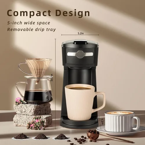 Miniatura 7 de Cafetera de una sola porción K Cup 2 en 1, tamaños de preparación de 6 a 14 oz, apagado automático y filtro reutilizable, uso de cápsulas de café