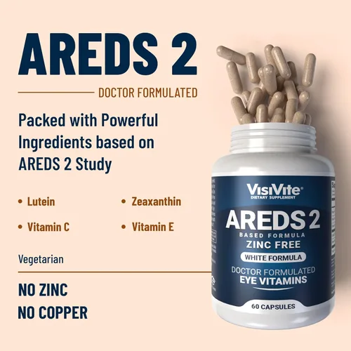 Miniatura 2 de Vitaminas para los ojos AREDS 2 sin zinc - Vitaminas para los ojos sin zinc - Zeaxantina más luteína vitaminas para los ojos - VCaps sin soja - Sin